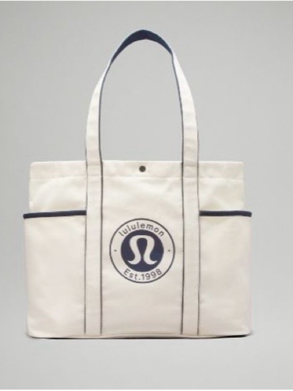 lululemon athletica Daily Multi Pocket Canvas Tote cream with Navy Logo NWT